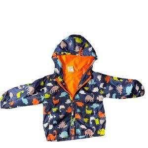 Boys Toddler Dinosaur Rain Jacket 2T Hooded Navy Rain Coat Jacket Lightweight